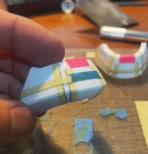 bandai mg qubeley - customization - masking on waist armor for panel line scribing